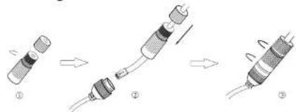 Diagram showing three-step assembly of a cylindrical component with labeled parts and directional arrows indicating process flow.