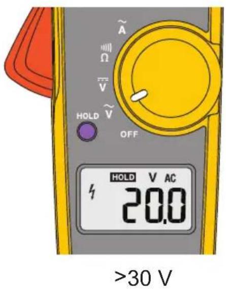 A Ω V HOLD V OFF HOLD V AC 20.0 >30 V
