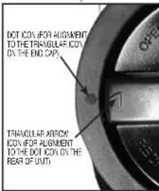 DOT ICON FOR ALIGNMENT TO THE TRIANGULAR ICON ON THE END COPY. TRIANGULAR ARROW ICON FOR ALIGNMENT TO THE DOT ICON ON THE REAR OF UNIT