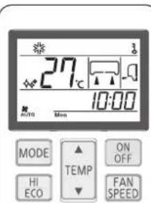 27°C 10:00 MODE TEMP ON OFF HI ECO FAN SPEED