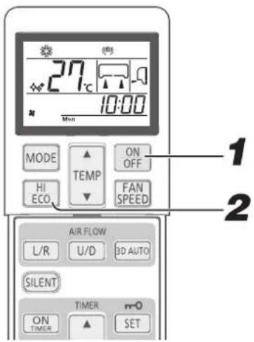 27°C 10:00 Mon MODE TEMP ON OFF HI ECO FAN SPEED AIR FLOW L/R U/D BD AUTO SILENT TIMER ON TIMER SET 1 2
