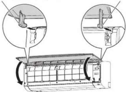 Diagram illustrating airflow or ventilation system between an air conditioner unit with labeled components and directional arrows