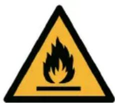 Warning sign depicting a flame symbol in yellow and black, indicating hazard or electrical hazard.