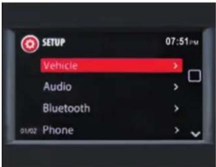 SETUP 07:51PM Vehicle > Audio > Bluetooth > 01/02 Phone >