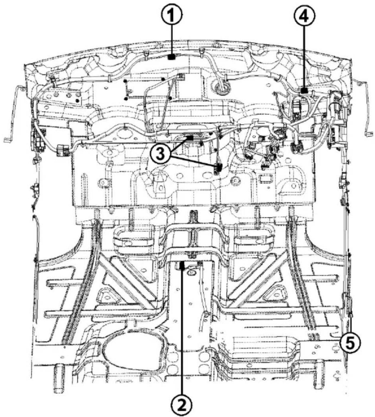 Technical diagram of a vehicle chassis with numbered components for identification