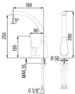 188 5° 256 80 135 MAX 35 Ø 50 G 3/8" 290