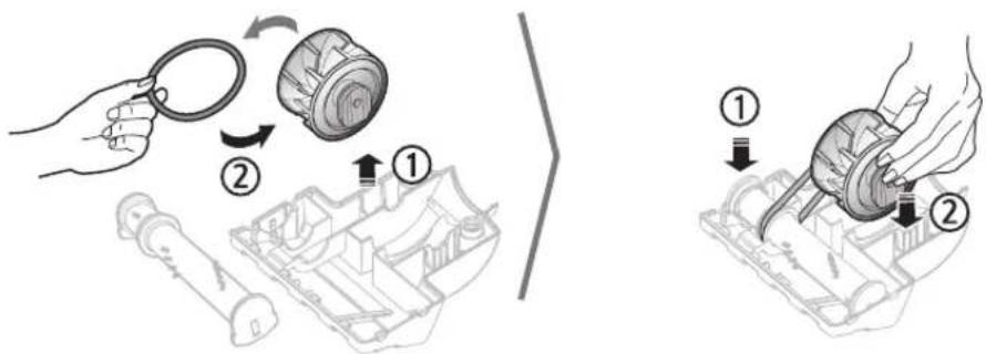 Technical diagram showing mechanical assembly steps with numbered instructions for inspecting components