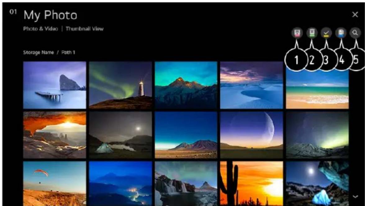 01 My Photo Photo & Video | Thumbnail View Storage Name / Path 1 1 2 3 4 5