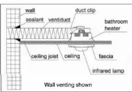 wall sealant ventiduct duct clip bathroom heater ceiling joist ceiling fascia infrared lamp Wall venting shown