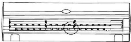 Diagram of a musical instrument with labeled parts and a circle highlighting a specific interval.