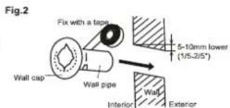 Fig.2 Fix with a tape Wall cap Wall pipe 5-10mm lower (1/5-2/5") Wall Interior Exterior