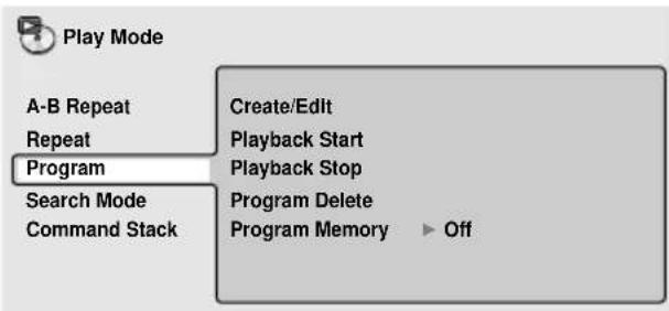 PIONEER DVD-V5000 - Press PLAY MODE and select "Program" from the list of functions on the left. - 1