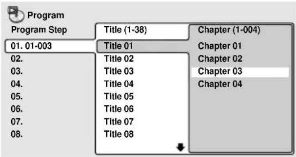 PIONEER DVD-V5000 - Select a title, chapter or track for the current step in the program list. - 2