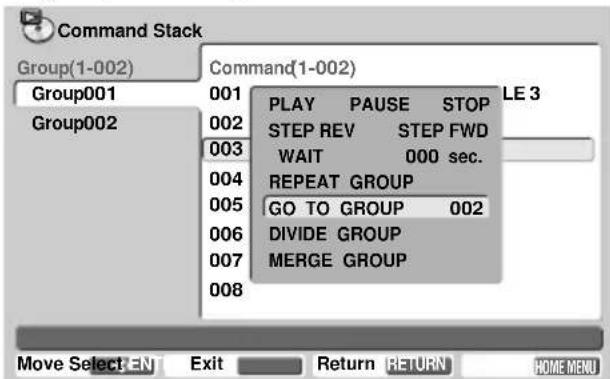 PIONEER DVD-V5000 - Example 7: Input command to jump to another group - 2