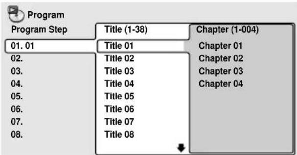 PIONEER DVD-V5000 - Select a title, chapter or track for the current step in the program list. - 1