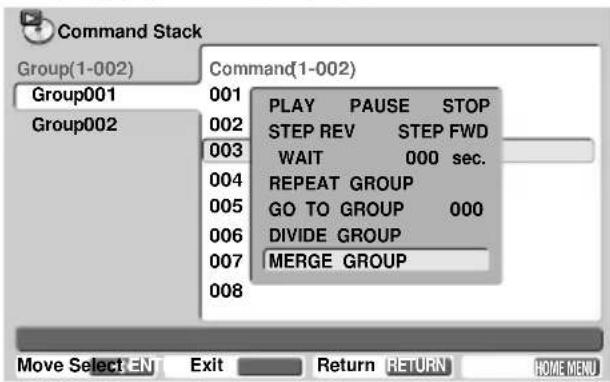PIONEER DVD-V5000 - Use the ↑/↓ (cursor up/down) buttons to select "MERGE GROUP." - 1