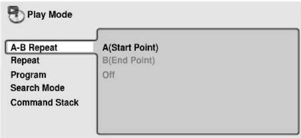 PIONEER DVD-V5000 - During playback, press PLAY MODE and select "A-B Repeat" from the list of functions on the left. - 1