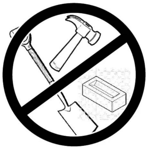 Prohibition sign with crossed-out tools and a hammer, symbolizing no-prohibition or prohibition.