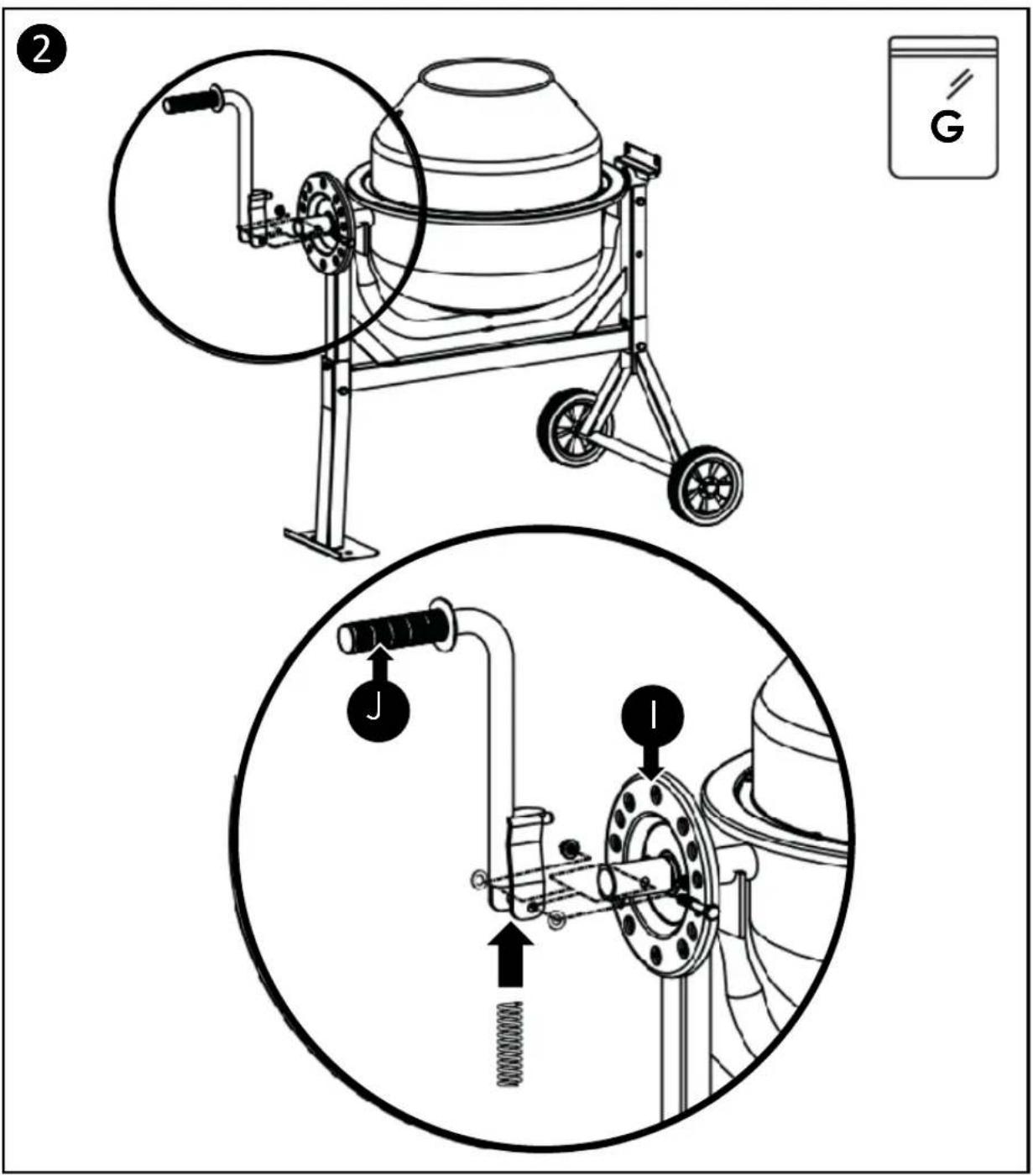 Technical diagram illustrating a mechanical device with labeled components and motion indicators, including a magnified view of the main component.