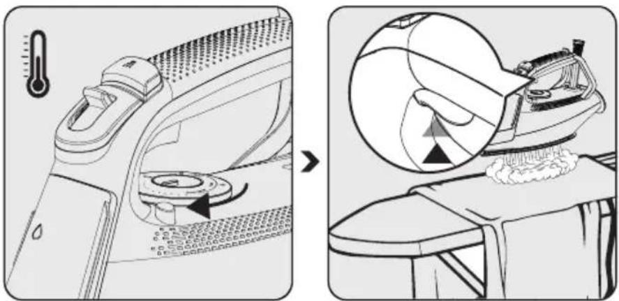 Technical diagram showing a hairpin handle mechanism and its internal components with temperature scale indicator