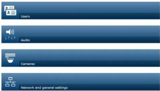 Users Audio Cameras Network and general settings