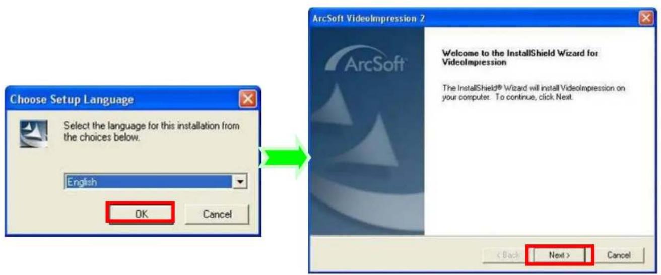 Choose Setup Language Select the language for this installation from the choices below. English OK Cancel ArcSoft Videolmpression 2 Welcome to the InstallShield Wizard for Videolmpression The InstallShield® Wizard will install Videolmpression on your computer. To continue, click Next. < Back Next >…