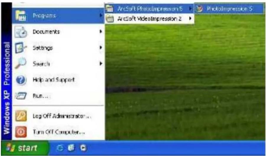 Windows XP Professional Programs Documents Settings Search Help and Support Run... Log Off Administrator... Turn Off Computer... ArcSoft PhotoImpression 5 ArcSoft VideoImpression 2 PhotoImpression 5 start