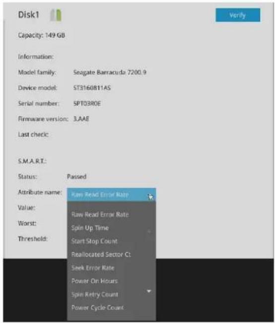 Disk1 Capacity: 149 GB Information: Model family: Seagate Barracuda 7200.9 Device model: ST3160811AS Serial number: SPT03ROE Firmware version: 3.AAE Last check: S.M.A.R.T. Status: Passed Attribute name: Raw Read Error Rate Value: Raw Read Error Rate Worst: Spin Up Time Threshold: Start Stop Count Reallocated Sector C: Seek Error Rate Power On Hours Spin Retry Count Power Cycle Count