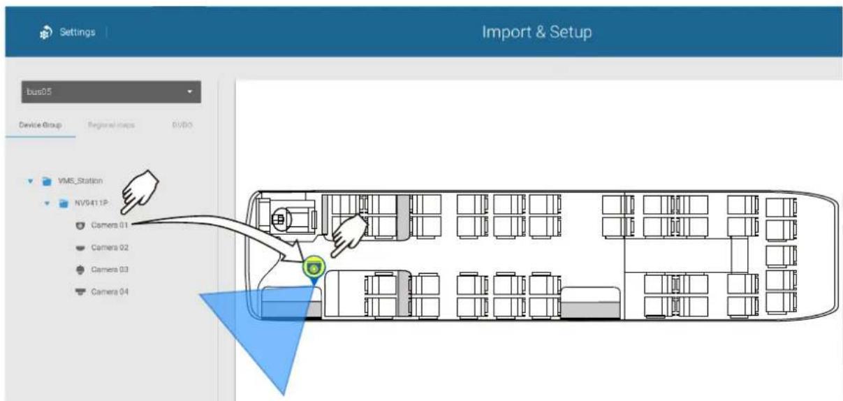 Settings Import & Setup Bus05 Device Group Regional steps DVD3 VMS Station NV9411P Camera 01 Camera 02 Camera 03 Camera 04