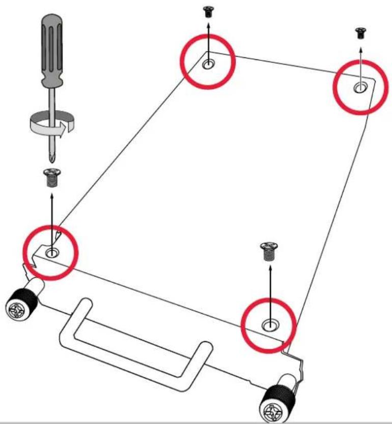 Diagram showing screwdriver installation steps with labeled components and red circles highlighting specific positions