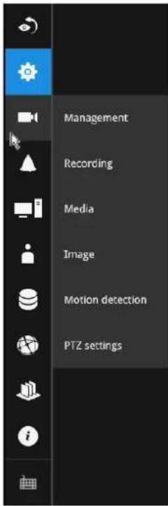 Management Recording Media Image Motion detection PTZ settings