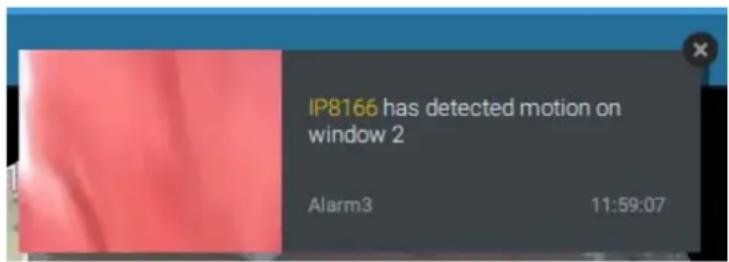 IP8166 has detected motion on window 2 Alarm3 11:59:07