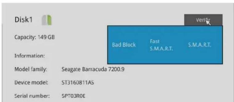 Disk1 Capacity: 149 GB Information: Model family: Seagate Barracuda 7200.9 Device model: ST3160811AS Serial number: 5PT03ROE Verigy Bad Block Fast S.M.A.R.T. S.M.A.R.T.