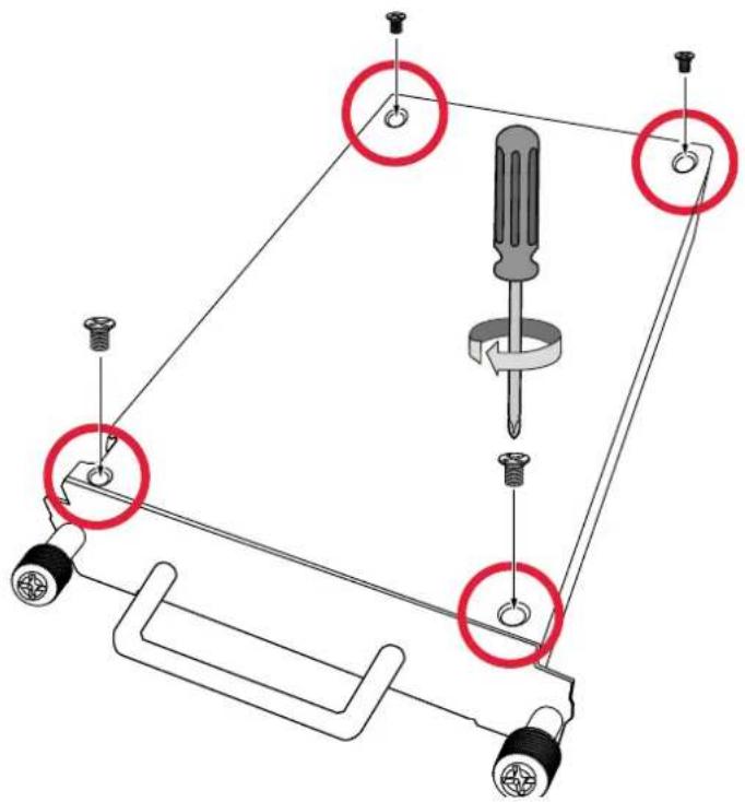 Diagram showing screwdriver installation steps with red circles highlighting specific positions on a mechanical device