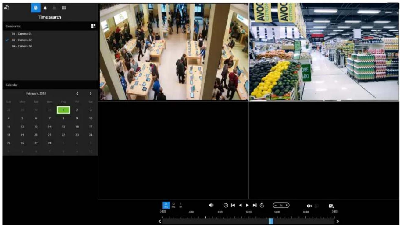 Time search Camera list 01 - Camera 01 ✓ 02 - Camera 02 04 - Camera 04 Calendar February, 2018 Sure More Tue Wed Thu Fri Sat 25 26 30 31 1 2 3 4 5 6 7 8 9 10 11 12 13 14 15 16 17 18 19 20 21 22 23 24 25 26 27 28 1 2 3 4 5 6 7 8 9 10