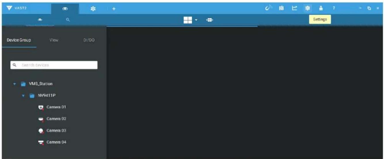 VAST2 Settings Device Group View DI/DO Search devices VMS_Station NV9411P Camera 01 Camera 02 Camera 03 Camera 04