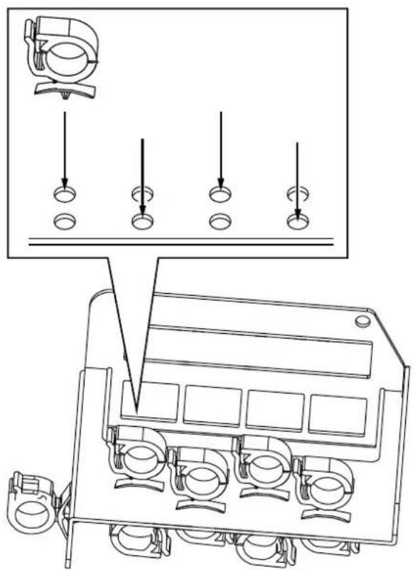 Technical diagram showing a mechanical assembly with labeled components and directional arrows indicating assembly or movement.