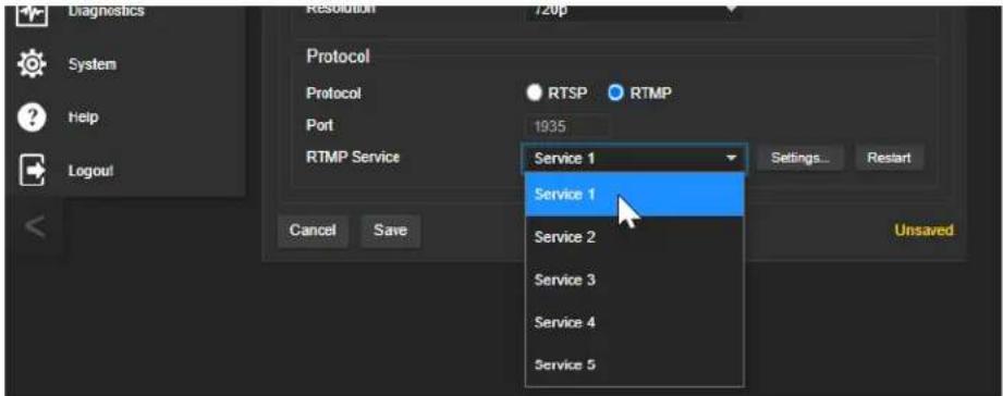 Vaddio IntelliSHOT - To select the enabled RTMP streaming service: - 1