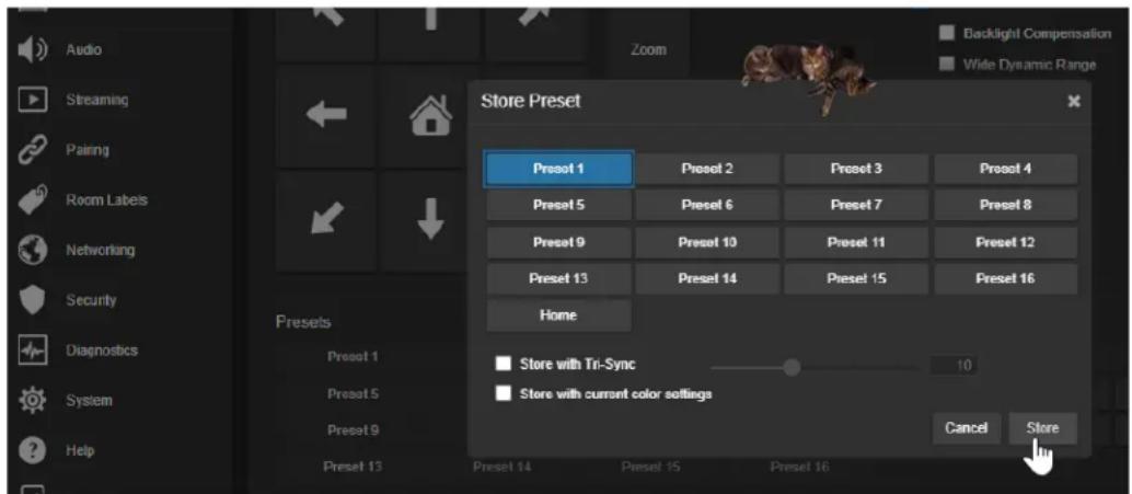 Vaddio IntelliSHOT - Store the preset. - 1