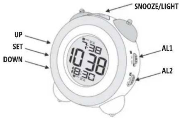 SNOOZE/LIGHT UP SET DOWN 10:38 12:30 AL1 AL2