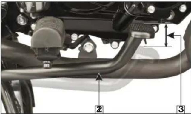 Technical diagram of a motorcycle's lower body and suspension system with labeled components