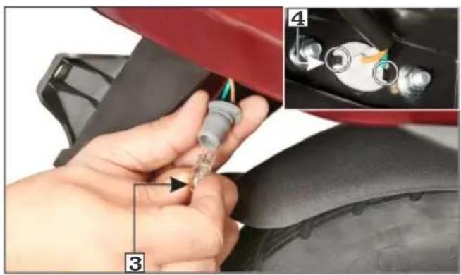 Instructional image showing a hand using a tool to adjust or inspect a car body, with labeled steps 3 and 4.