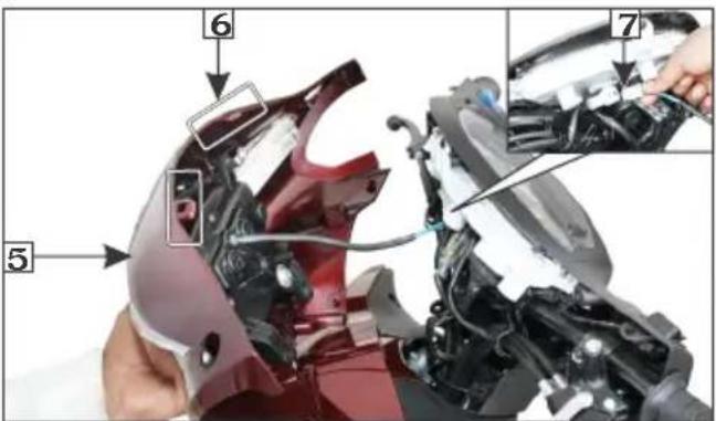 Technical diagram of a car body assembly with numbered parts labeled 5, 6, and 7