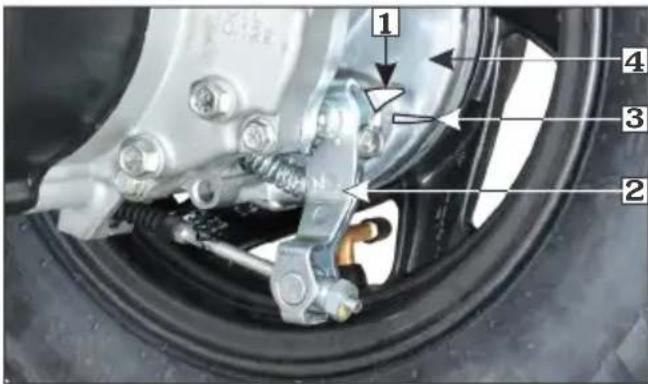 Labeled mechanical assembly diagram showing components numbered 1 to 4 with annotations and arrows indicating parts of the assembly.