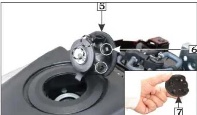 Technical diagram showing mechanical assembly steps with numbered labels pointing to components