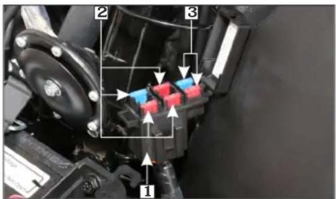Labeled mechanical component diagram showing numbered parts and colored connectors