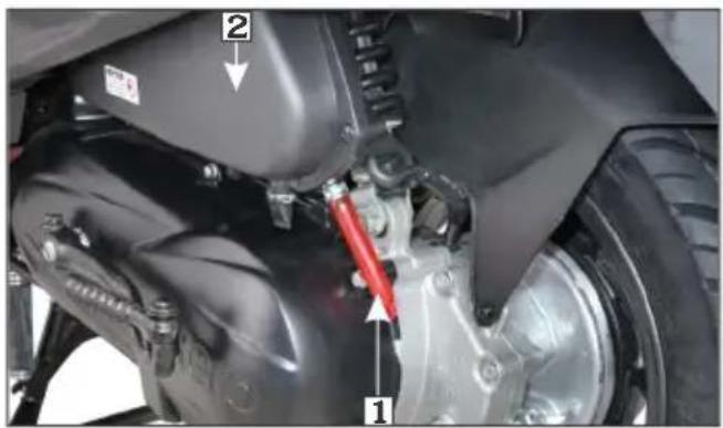 Technical diagram of a vehicle's brake system with labeled components and directional arrows indicating motion or force directions.