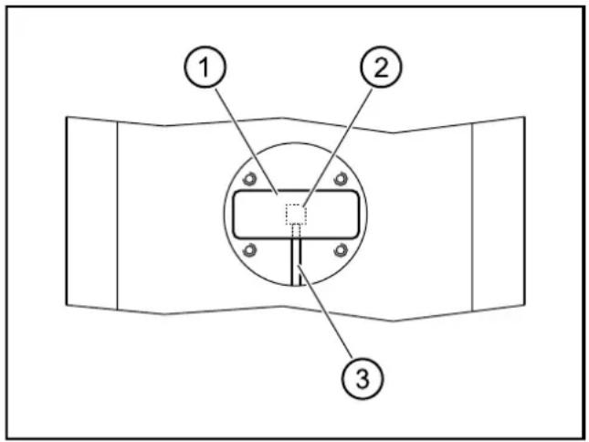 Technical diagram showing a mechanical component with three labeled parts: 1, 2, and 3.
