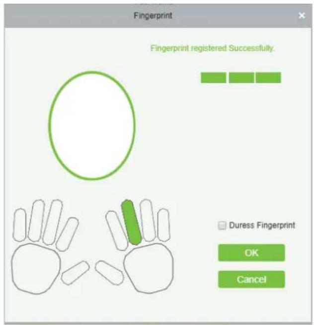 Fingerprint Fingerprint registered Successfully. Duress Fingerprint OK Cancel