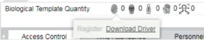 Biological Template Quantity Register Download Driver Access Control Time Attendance Personnel
